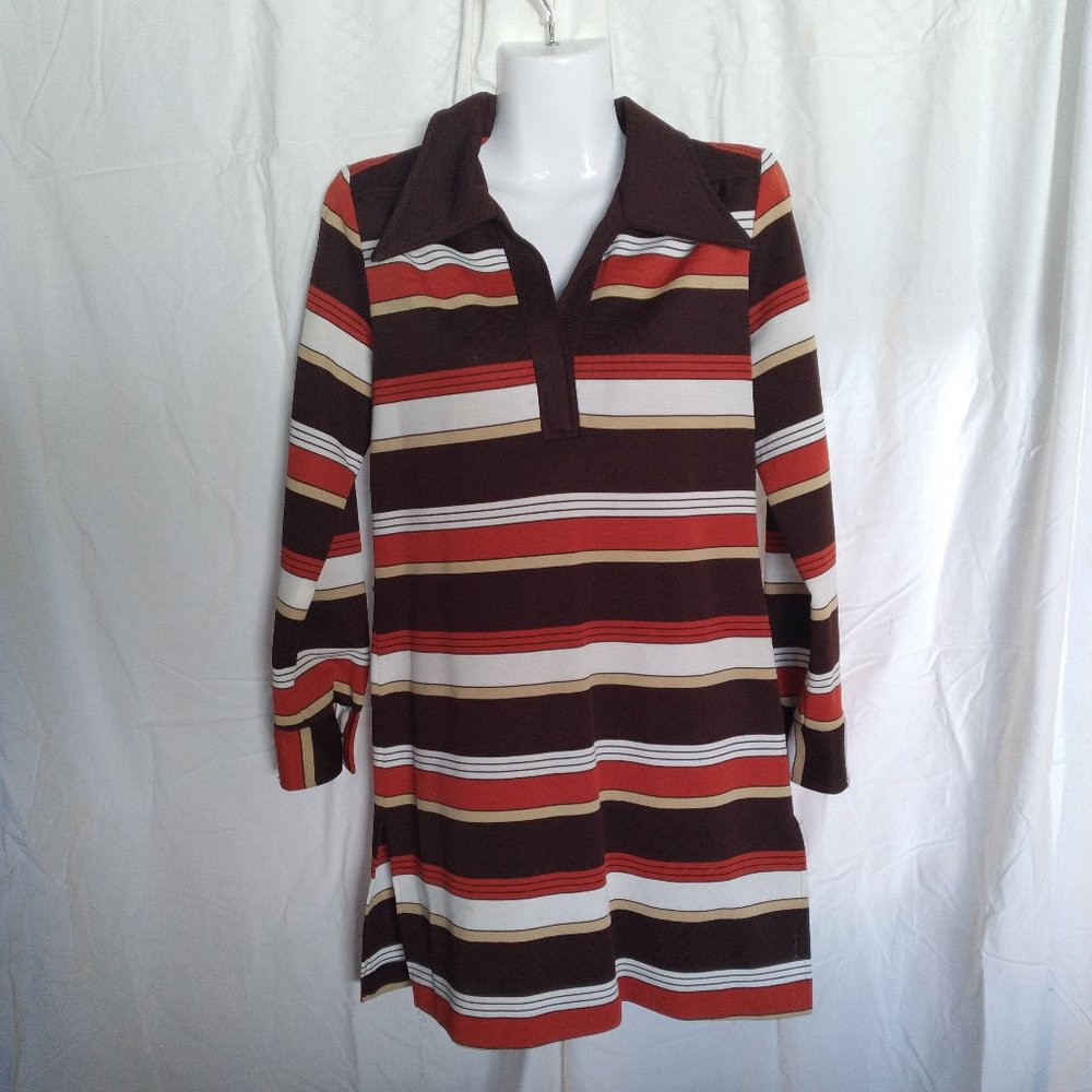 1960s Mod Micro Minidress Neutrals Stripped Knit poly